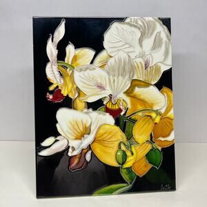 Authentic Benaya Handcrafted Ceramic Art Tile Orchids 14x11